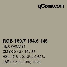 カラーコード: RGB 169.7 164.6 145 | qconv.com