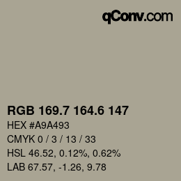 カラーコード: RGB 169.7 164.6 147 | qconv.com