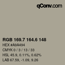 カラーコード: RGB 169.7 164.6 148 | qconv.com