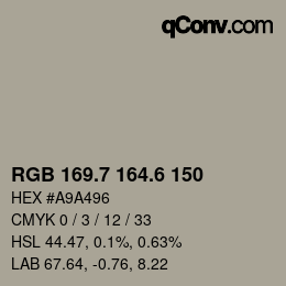 カラーコード: RGB 169.7 164.6 150 | qconv.com