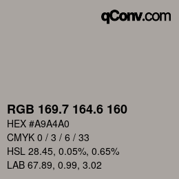カラーコード: RGB 169.7 164.6 160 | qconv.com