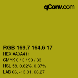 カラーコード: RGB 169.7 164.6 17 | qconv.com