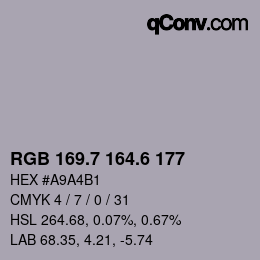 カラーコード: RGB 169.7 164.6 177 | qconv.com