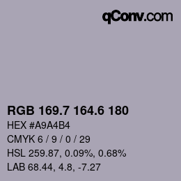 カラーコード: RGB 169.7 164.6 180 | qconv.com