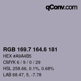 カラーコード: RGB 169.7 164.6 181 | qconv.com