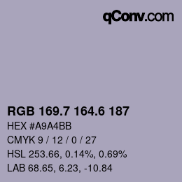カラーコード: RGB 169.7 164.6 187 | qconv.com