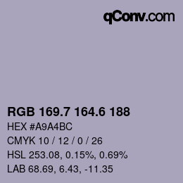 カラーコード: RGB 169.7 164.6 188 | qconv.com