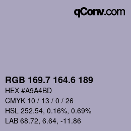 カラーコード: RGB 169.7 164.6 189 | qconv.com