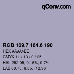 カラーコード: RGB 169.7 164.6 190 | qconv.com