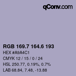 カラーコード: RGB 169.7 164.6 193 | qconv.com
