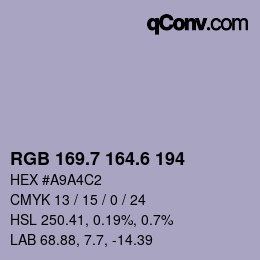 カラーコード: RGB 169.7 164.6 194 | qconv.com