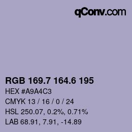 カラーコード: RGB 169.7 164.6 195 | qconv.com