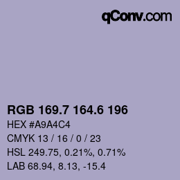カラーコード: RGB 169.7 164.6 196 | qconv.com