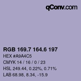 カラーコード: RGB 169.7 164.6 197 | qconv.com