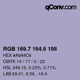カラーコード: RGB 169.7 164.6 198 | qconv.com