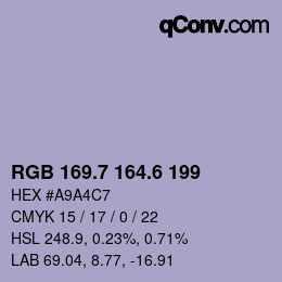 カラーコード: RGB 169.7 164.6 199 | qconv.com