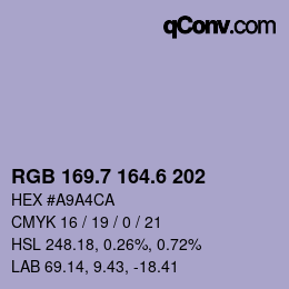 カラーコード: RGB 169.7 164.6 202 | qconv.com
