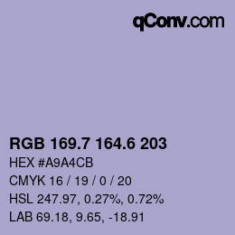 カラーコード: RGB 169.7 164.6 203 | qconv.com