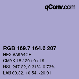 カラーコード: RGB 169.7 164.6 207 | qconv.com