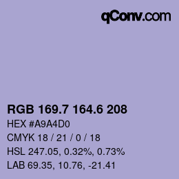 カラーコード: RGB 169.7 164.6 208 | qconv.com