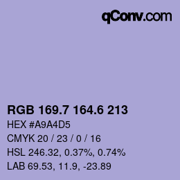 カラーコード: RGB 169.7 164.6 213 | qconv.com
