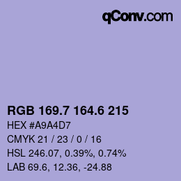 カラーコード: RGB 169.7 164.6 215 | qconv.com