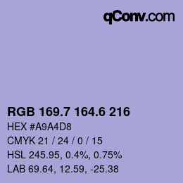 カラーコード: RGB 169.7 164.6 216 | qconv.com