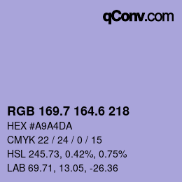 カラーコード: RGB 169.7 164.6 218 | qconv.com