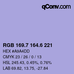 カラーコード: RGB 169.7 164.6 221 | qconv.com