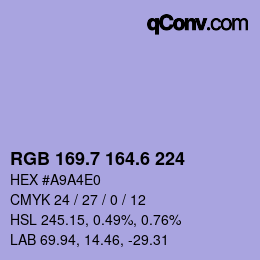 カラーコード: RGB 169.7 164.6 224 | qconv.com