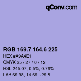 カラーコード: RGB 169.7 164.6 225 | qconv.com