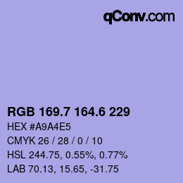 カラーコード: RGB 169.7 164.6 229 | qconv.com