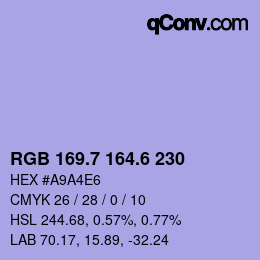 カラーコード: RGB 169.7 164.6 230 | qconv.com