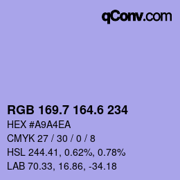 カラーコード: RGB 169.7 164.6 234 | qconv.com
