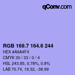カラーコード: RGB 169.7 164.6 244 | qconv.com