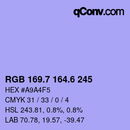 カラーコード: RGB 169.7 164.6 245 | qconv.com