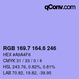 カラーコード: RGB 169.7 164.6 246 | qconv.com