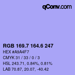 カラーコード: RGB 169.7 164.6 247 | qconv.com