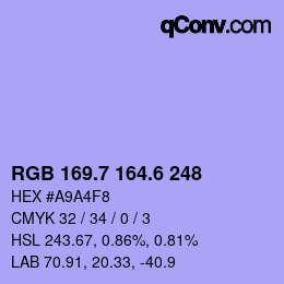 カラーコード: RGB 169.7 164.6 248 | qconv.com