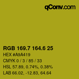 カラーコード: RGB 169.7 164.6 25 | qconv.com