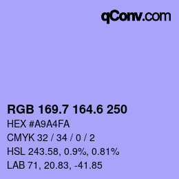 カラーコード: RGB 169.7 164.6 250 | qconv.com