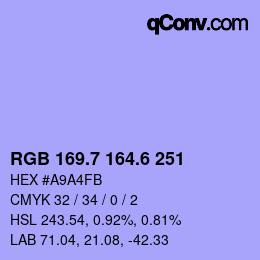 カラーコード: RGB 169.7 164.6 251 | qconv.com