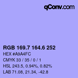 カラーコード: RGB 169.7 164.6 252 | qconv.com