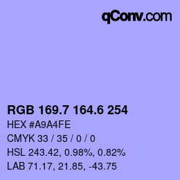 カラーコード: RGB 169.7 164.6 254 | qconv.com