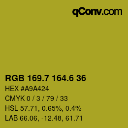 カラーコード: RGB 169.7 164.6 36 | qconv.com