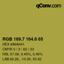 カラーコード: RGB 169.7 164.6 65 | qconv.com