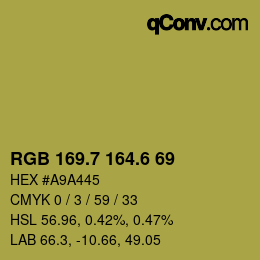 カラーコード: RGB 169.7 164.6 69 | qconv.com