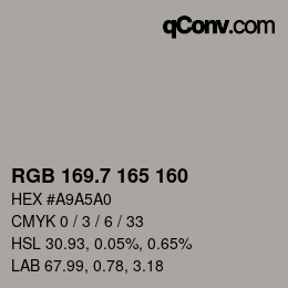カラーコード: RGB 169.7 165 160 | qconv.com