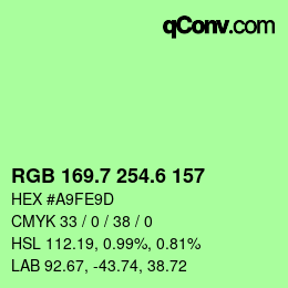 カラーコード: RGB 169.7 254.6 157 | qconv.com
