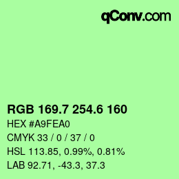 カラーコード: RGB 169.7 254.6 160 | qconv.com
